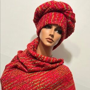 Vibrant Red and Green Knit Scarf